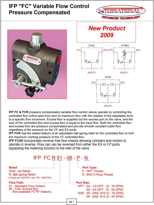 IFP "FC" Variable Flow Control Pressure Compensated
