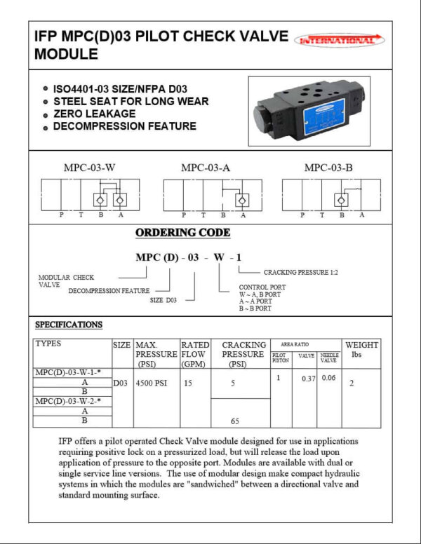 IFP MPC(D)03 Pilot Check Valve Module